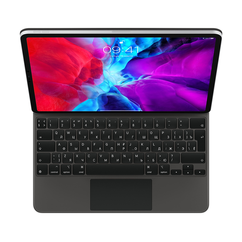Чехол-клавиатура Apple Magic Keyboard для iPad Pro 11 (2018-2022)/iPad Air 11 (2020-2026) Black (MXQT2) кириллица (лазерная гравировка) + QWERTY
