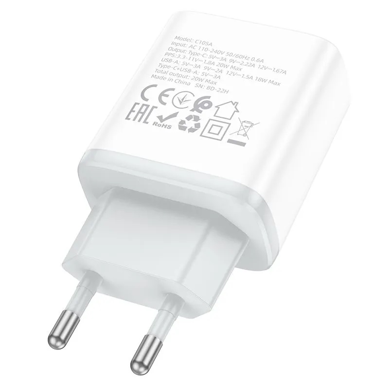 Сетевое зарядное устройство Hoco C105A Stage dual port PD20W+QC3.0