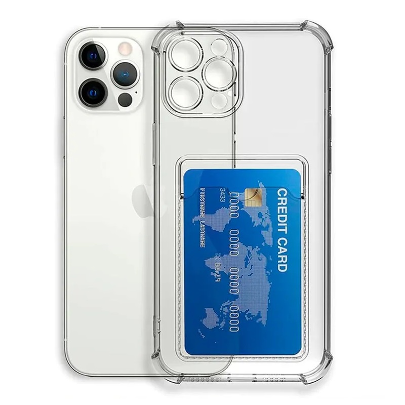 Силиконовый чехол прозрачный с держателем для карт для iPhone 14 Pro