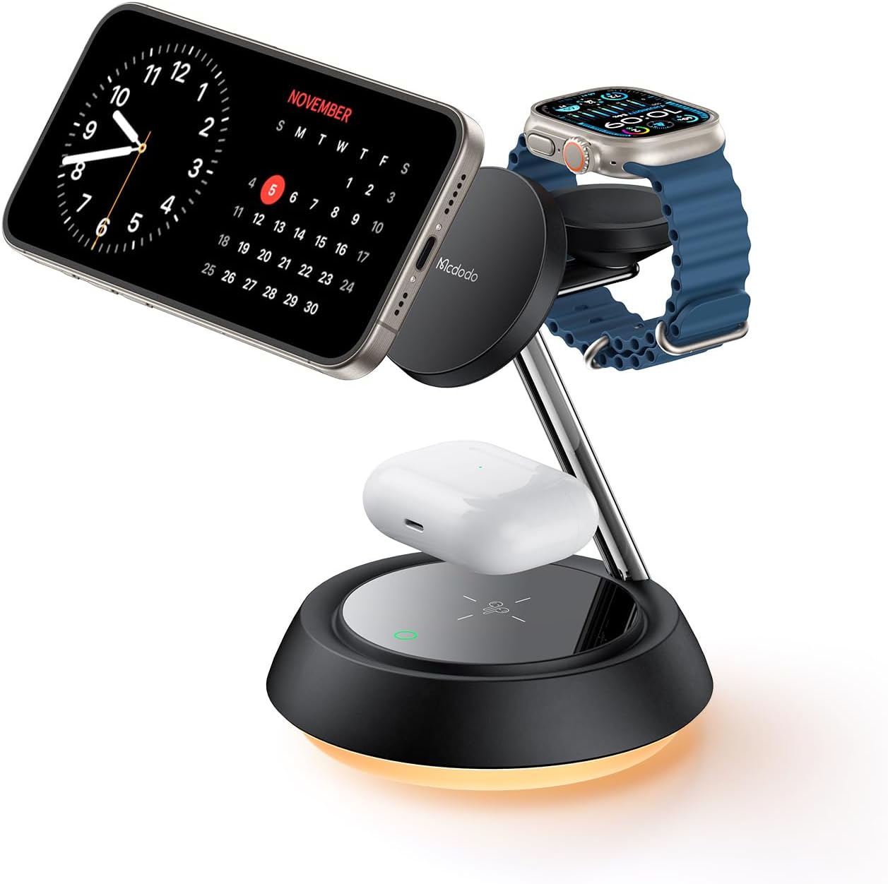 Беспроводное зарядное устройство Mcdodo 3in1 Night Light Magnetic Wireless stand 22.5W Black