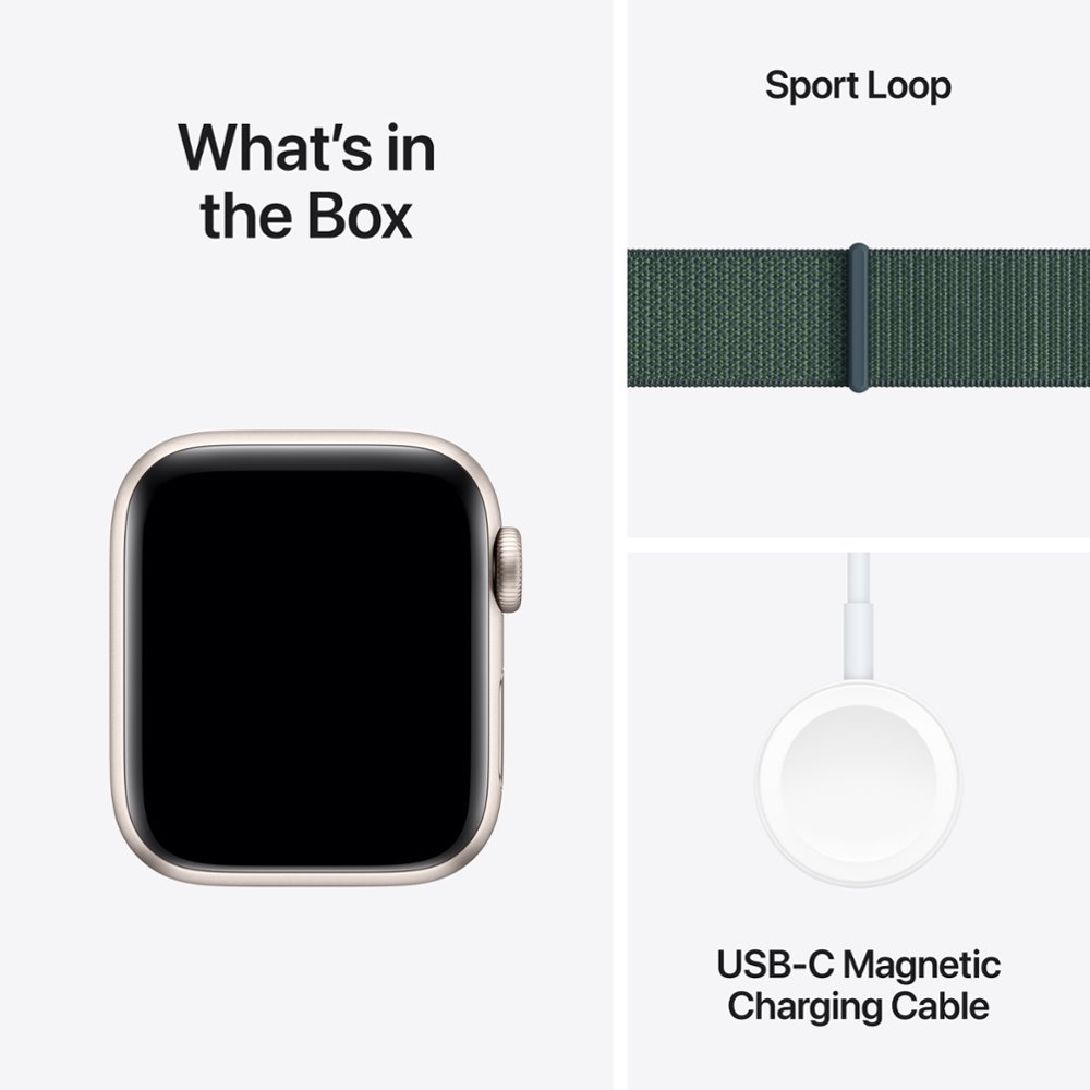 Умные часы Apple Watch Series SE 2024 Gen 2 40mm Aluminium Case, Starlight/Lake Green Sport Loop