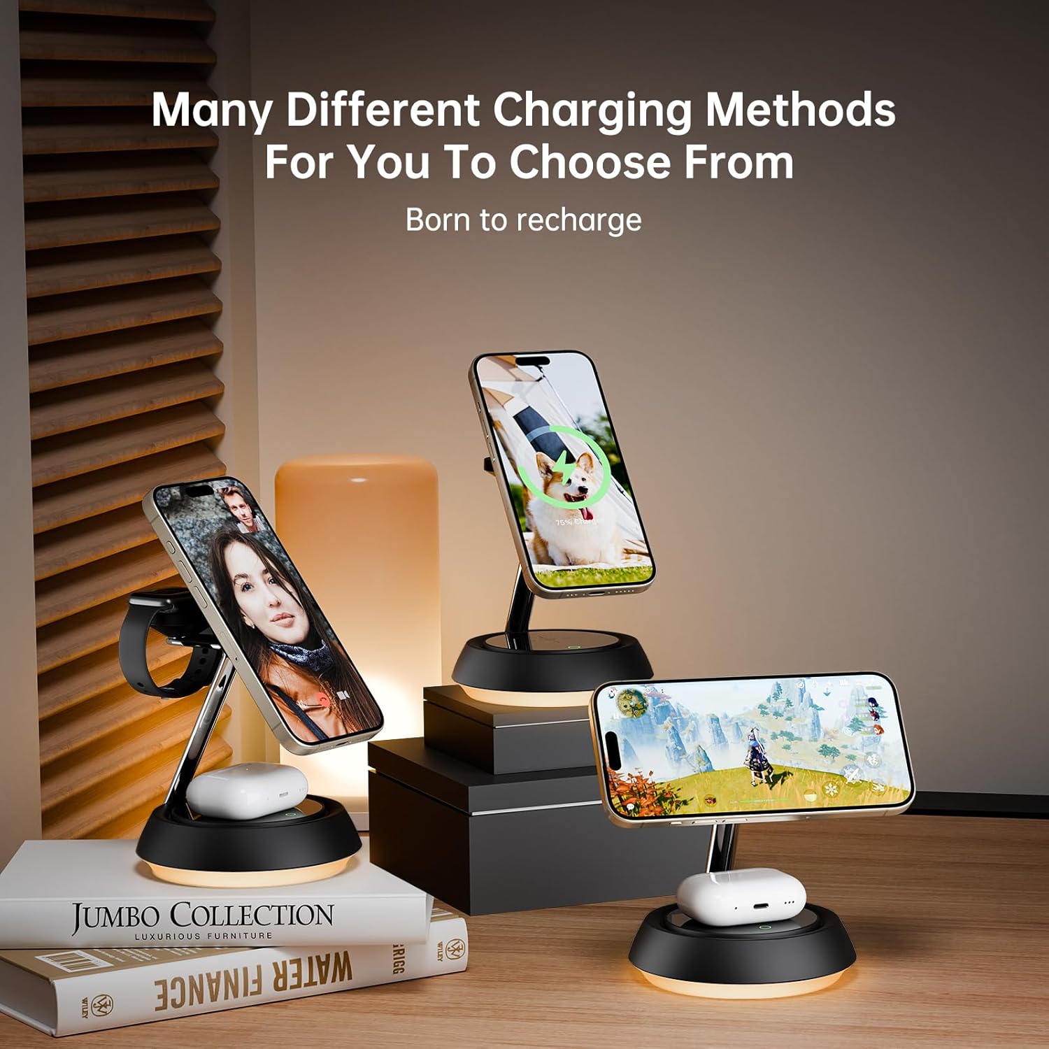Беспроводное зарядное устройство Mcdodo 3in1 Night Light Magnetic Wireless stand 22.5W Black