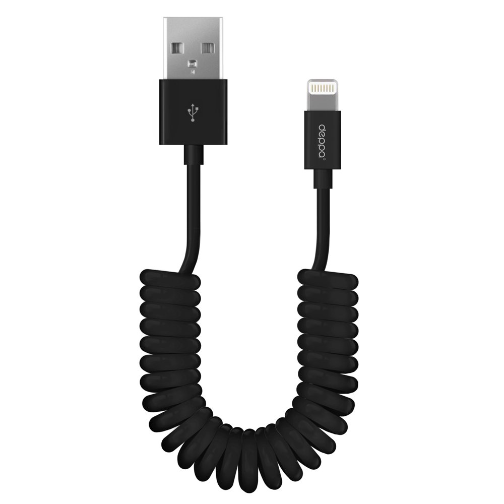 Кабель зарядки Deppa Sync&Charge spring cable Lightning 1.5m Black (72121) для iPhone/iPad/iPod
